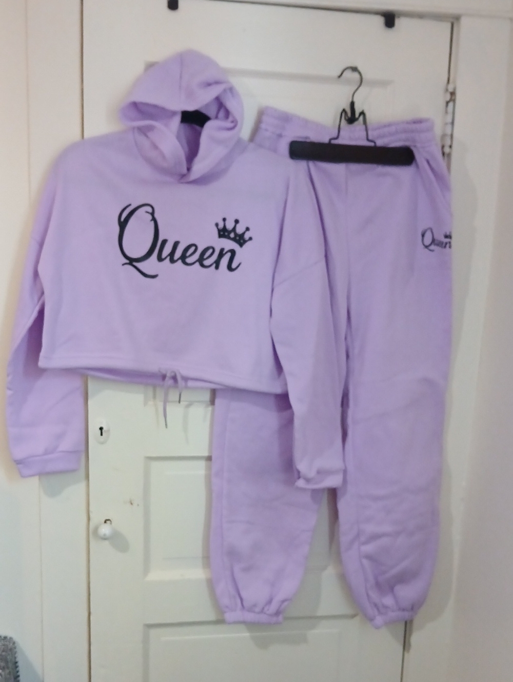 Queen Lavender Cropped Hoodie & Joggers Set - Lavender